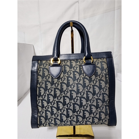 Christian Dior Oblique Handle Bag Navy Blue/Grey - Picture 3 of 16